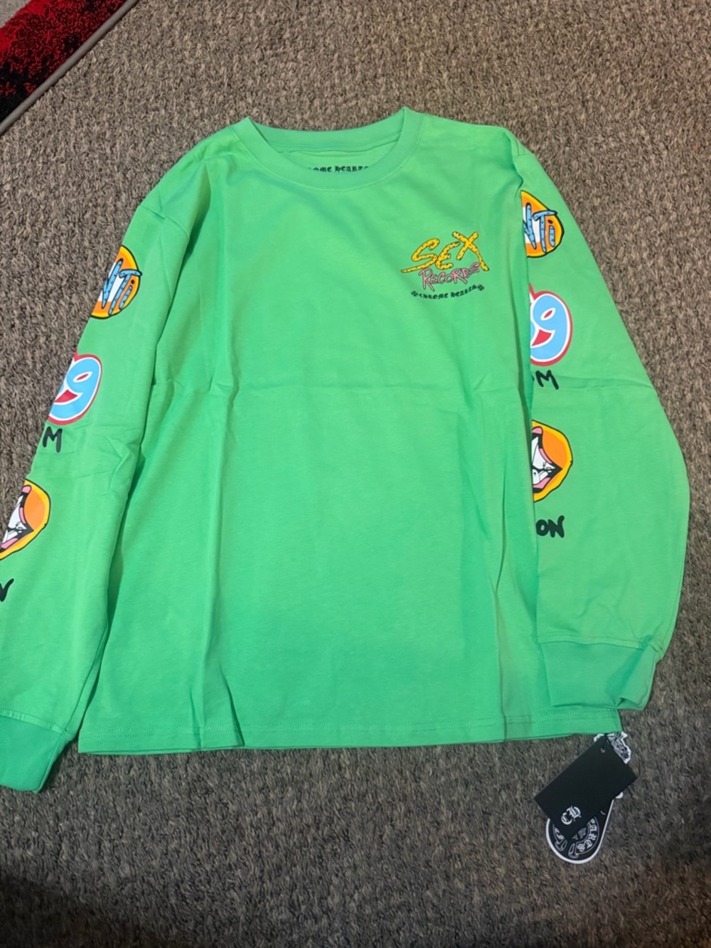 Chrome Hearts x Matty Boy "Sex Records" long-sleeve T-shirt in green.